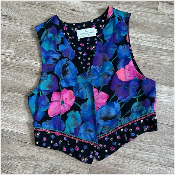 🇨🇦Suttles & Seawinds Vintage 1990s Quilted Floral Vest – Pink Purple Blue Green - Picture 7 of 16